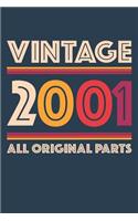 Vintage 2001 Notebook 'All Original Parts' - 18 Years Old Birthday Planner - Retro Journal for Boys and Girls - 18th Birthday Gift