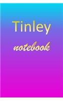 Tinley: Blank Notebook - Wide Ruled Lined Paper Notepad - Writing Pad Practice Journal - Custom Personalized First Name Initial T Blue Purple Gold - Taking 