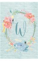 Notebook 6"x9" - Initial W - Light Blue and Pink Floral Design: College ruled notebook with initials/monogram - alphabet series.(23 Initial/Letter W - Light Blue and Pink Floral Design Notebook 6"x9")