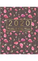2020 Monthly & Weekly Planner: Floral Pink Gold Design - 12 Months Calendar with US Holidays - Weekly and Monthly View Planner from January 2020 to December 2020 - Schedule and Or