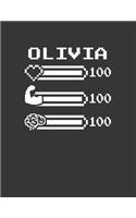 Olivia: Pixel Retro Game 8 Bit Design Blank Composition Notebook College Ruled, Name Personalized for Girls & Women. Gaming Desk Stuff for Gamer Girls. Funn