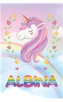 Albina: Albina Unicorn Notebook Rainbow Journal 6x9 Personalized Customized Gift For Someones Surname Or First Name is Albina