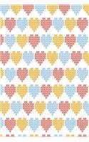 Stitched hearts in blue red and orange