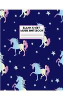 Blank Sheet Music Notebook: Cute Unicorn Matte Cover Design with 110 Pages White Paper Interior for Musician Students and Professionals Playing Piano, Ukelele, Mandolin and oth
