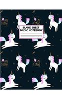 Blank Sheet Music Notebook: Cute Unicorn Matte Cover Design with 110 Pages White Paper Interior for Musician Students and Professionals Playing Piano, Ukelele, Mandolin and oth