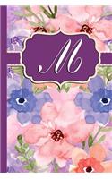 M: Monogram Initial M Notebook Watercolor Floral