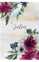 Julia: Personalized Journal Gift Idea for Women (Burgundy and White Mums)