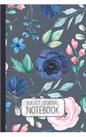 Bullet Journal: "Summer Flowers on Blue" Dotted Grid Notebook with 110 Numbered Pages (6x9 inches)