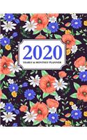 2020 Yearly and Monthly Planner: Calendar Schedule & Agenda - Jan 2020 Through Dec 2020 Organizer - Floral Rose