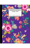 Composition Notebook College Ruled 8.5x11 In 21.59x27.94 50 Sheets/100 Pages: Vintage Flowers On Purple Notebook Lined Journal for School, College And Home Schooling