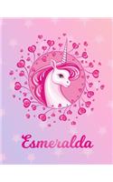 Esmeralda: Unicorn Large Blank Primary Handwriting Learn to Write Practice Paper for Girls - Pink Purple Magical Horse Personalized Letter E Initial Custom Fir
