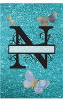 N - Journal & Notebook: (Blue Glitter Cover 6" X 9" 150pg)