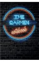 The CARMEN Notebook: Vintage Blank Ruled Personalized & Custom Neon Sign Name Dotted Notebook Journal for Girls & Women. Wall Background. Funny Desk Accessories. Retro B