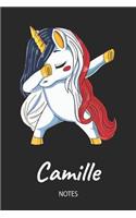 Camille - Notes: Noms Personnalisé Carnet de notes / Journal pour les filles et les femmes. Licorne qui dab aux cheveux aux couleurs du drapeau français. Accessoires