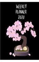 Weekly Planner 2020: Pink Bonsai Tree Zen Garden Japan Book Notepad Notebook Composition and Journal Gratitude Dot Diary