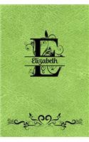 Split Letter Personalized Journal - Elizabeth: Elegant Flourish Capital Letter on Spring Green Leather Look Background