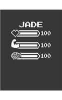 Jade: Pixel Retro Game 8 Bit Design Blank Composition Notebook College Ruled, Name Personalized for Girls & Women. Gaming Desk Stuff for Gamer Girls. Funn