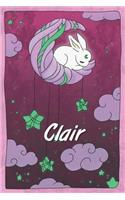 Clair: personalized notebook sleeping bunny on the moon with stars softcover 120 pages blank useful as notebook, dream diary, scrapbook, journal or gift id
