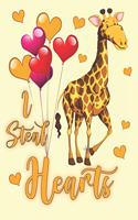 I Steal Hearts: Cute African Giraffe Kids Composition 8.5 by 11 Notebook Valentine Card Alternative