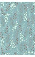 2020: Baby Blue Garden Leaves Pattern Weekly Calendar Planner Organizer