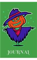 Journal: Spooky Scarecrow, 6" x 9" Journal, 120 lined pages, Green Background
