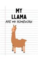 My Llama Ate My Homework: Funny Blank Lined Notebook - Llama