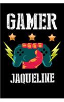 Gamer Jaqueline: Liniertes Notizbuch für deinen Vornamen