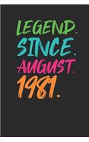 Legend Since August 1981: Small Lined Notebook (6 X 9 -120 Pages) for 38th Birthday Gift Idea for Women and Men