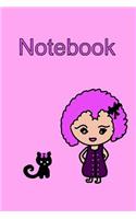 Notebook Kawaii Girl and Cat in Pink