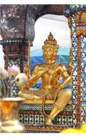 Golden Four-Faced Buddha Statue at Erawan Shrine in Bangkok Thailand: 150 Page Lined Notebook/Diary