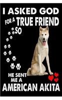 I Asked God For A True Friend So He Sent Me American Akita Notebook Journal 6x9_120 Pages Perfect Notebook For American akitas Lovers