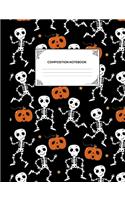 Composition Notebook: Blank Lined College Ruled Notebook Journal - Halloween Themed - Skeleton Halloween Icons Pattern