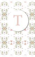 T: Pink Floral Monogram Sketchbook - 110 Sketchbook Pages (6 x 9) - Floral Watercolor Monogram Sketch Notebook - Personalized Initial Letter Journal - 