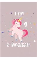 I Am 9 and Magical: 9th Birthday Celebration Unicorn Keepsake Notebook for Girls