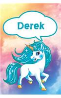Derek: Personalized Unicorn Blood Sugar Diet Diary Journal Log Notebook Featuring 120 Pages 6x9