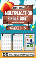 Multiplication Workbook single Digit: 110 Practice Pages Math Drills For Grades 3-5, Math Drills, Digits 0-12, Reproducible Practice Problems (2200 multiplication operations and more)