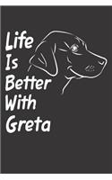 Life Is Better With Greta: Blank Dotted Female Dog Name Personalized & Customized Labrador Notebook Journal for Women, Men & Kids. Chocolate, Yellow & Black Lab Accessories It