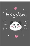 Hayden: A cute personalized panda notebook/ diary for girls and women, with 100 lined pages in 6x9 inch format. Personal Diary Personalized Journal Customiz