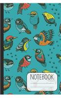 Notebook with Beautiful Bird Design on Teal Background