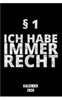 Kalender 2020 Ich Habe Immer Recht