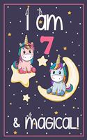 I'm 7 and Magical: Cute Unicorn Birthday Journal on a Navy Background Birthday Gift for a 7 Year Old Girl (6x9" 100 Wide Lined & Blank Pages Notebook with more Artwork