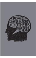 90% Of My Conversations With Others Occur Inside My Head: Funny Shy Character Undated Planner - Weekly & Monthly No Year Pocket Calendar - Medium 6x9 Softcover - For Introverted Girl & Boy Fans