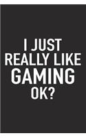 I Just Really Like Gaming Ok?: A 6x9 Inch Matte Softcover Journal Notebook with 120 Blank Lined Pages and a Funny Sarcastic Cover Slogan