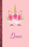 Dana: Dana Marble Size Unicorn SketchBook Personalized White Paper for Girls and Kids to Drawing and Sketching Doodle Taking Note Size 8.5 x 11