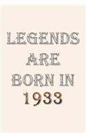 Legends Are Born In 1933 Notebook: Lined Notebook/Journal Gift 120 Pages, 6x9 Soft Cover, Matte Finish, Pearl White Color Cover