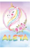 Aleta: Aleta's Unicorn Personal Custom Named Diary Planner Perpetual Calendar Notebook Journal 6x9 Personalized Customized Gift For Someone Who's Surname i