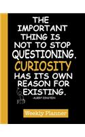 The Important Thing is not to Stop Questioning. Curiosity has its own reason for existing. - Albert Einstein.