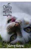 Nice Until Proven Naughty Notebook: - Playful White Short Hair With Brown Markings - Funny Cat Saying 6x9 Inches 120 Pages With Kitten Illustrations On Each Page For Feline Lovers Remi