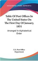 Table Of Post Offices In The United States On The First Day Of January, 1851