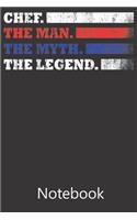 Chef. The Man. The Myth. The Legend.: Blank Lined Notebook Funny Birthday Gifts, To Do Lists, Notepad, Christmas Halloween Gift